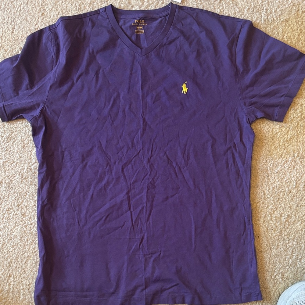 Polo by Ralph Lauren Purple V‑Neck Tee with Yellow Pony